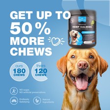 Dog Calming Chews Hemp, Melatonin Chamomile for Anxiety Stress Relief