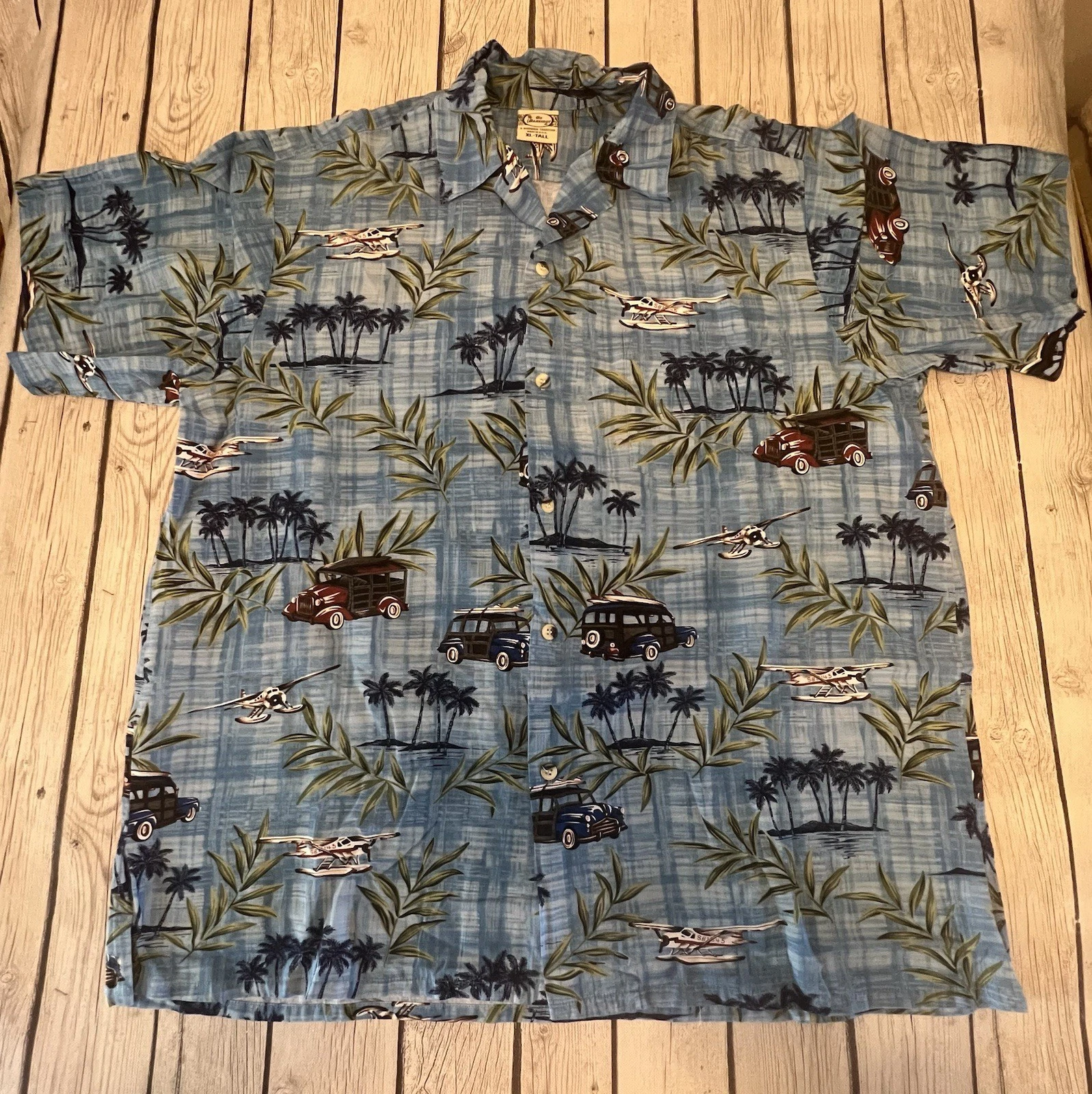 Go Barefoot Hawaiian Tradition Full Button Up Shirt XL Tall Blue