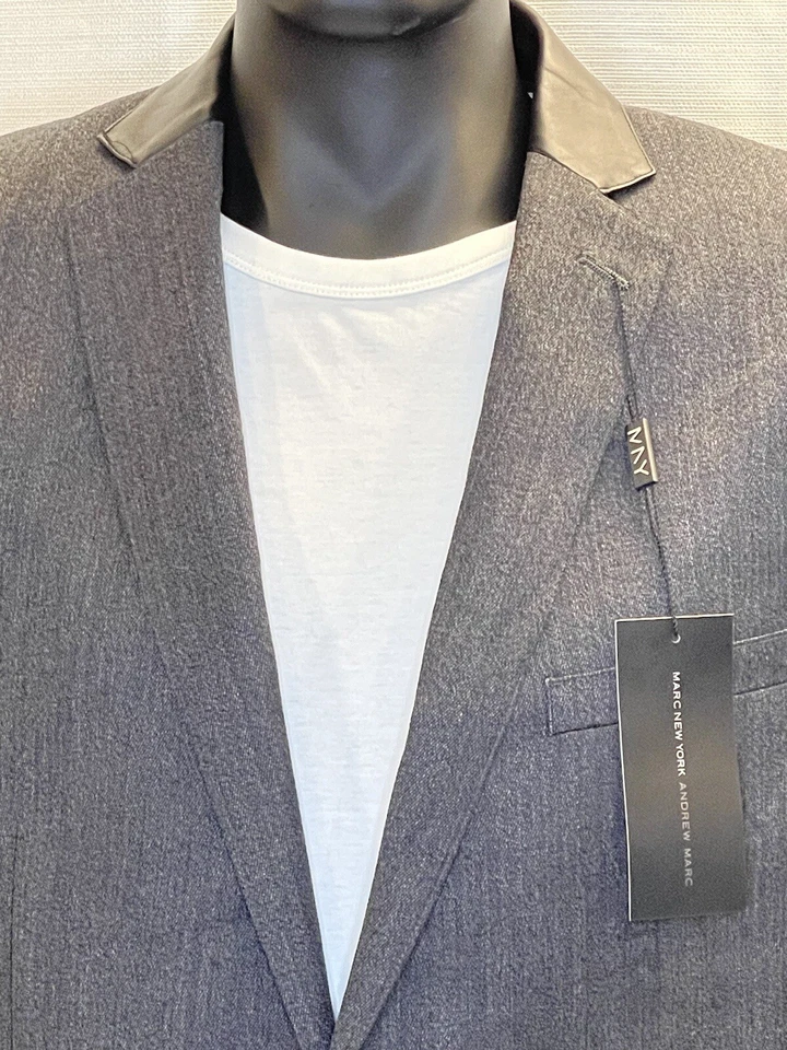 ANDREW MARC MENS 42L Gray Wool Blazer Sport Coat Jacket Black Elbow Patches NEW - Image 4 of 4