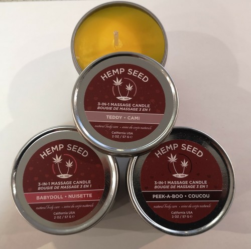 Earthly Body 3 in 1 Body Massage Candle Trio, Hemp, Warm Massage, Moisturizer