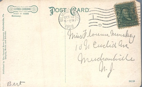 Along the Racewalk Brandywine Park Wilmington Delaware 1908 Postcard - Picture 2 of 2