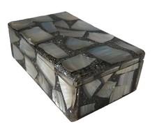 Boîte à bijoux Mexique argent coquille d'ormeau 5,25" par 3,25" 