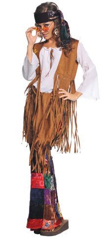 Peace Out Womens Costume Adult 60s 70s Hippie Fringe Suede Vest - Picture 1 of 1