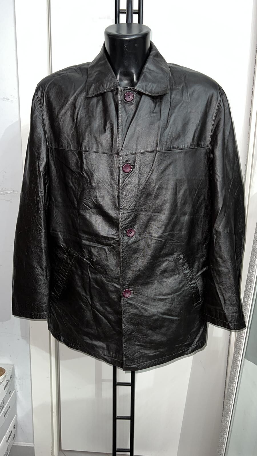 Vintage Black Leather Jacket For Men Size 58 PGS294PI