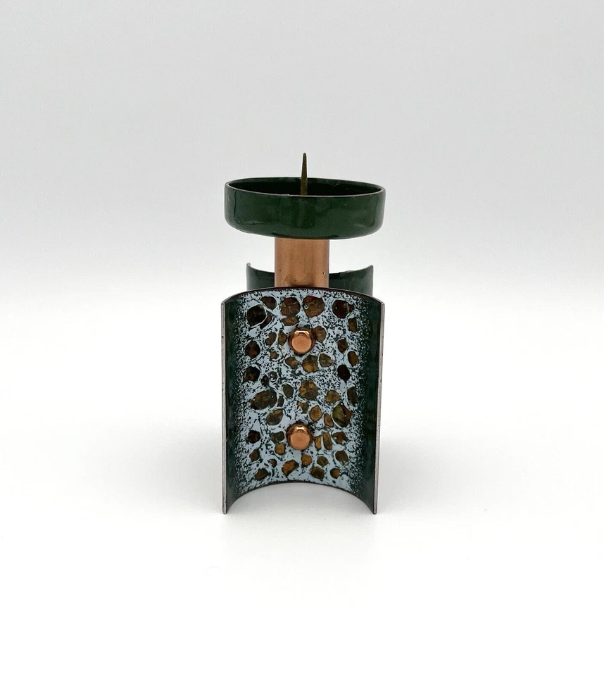 Vintage Kerzenleuchter Mid Century Modernist Kupfer Emaille Halter Ständer #2537 - Bild 3 von 4