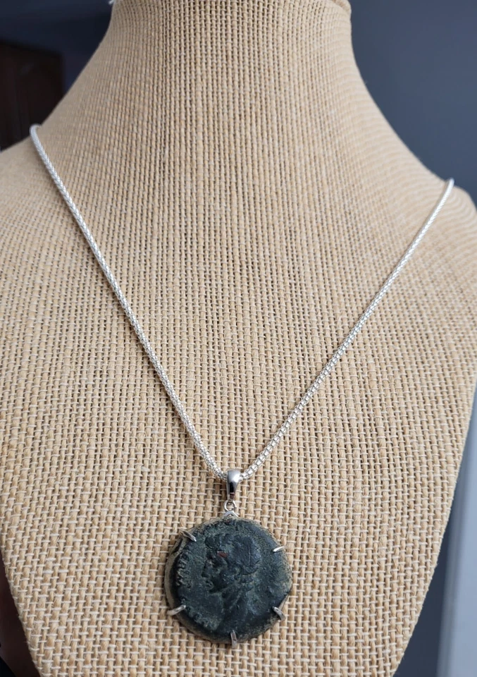 Collar de plata 925 colgante moneda antigua genuina emperador romano Augusto con certificado de autenticidad Foto 4 de 4