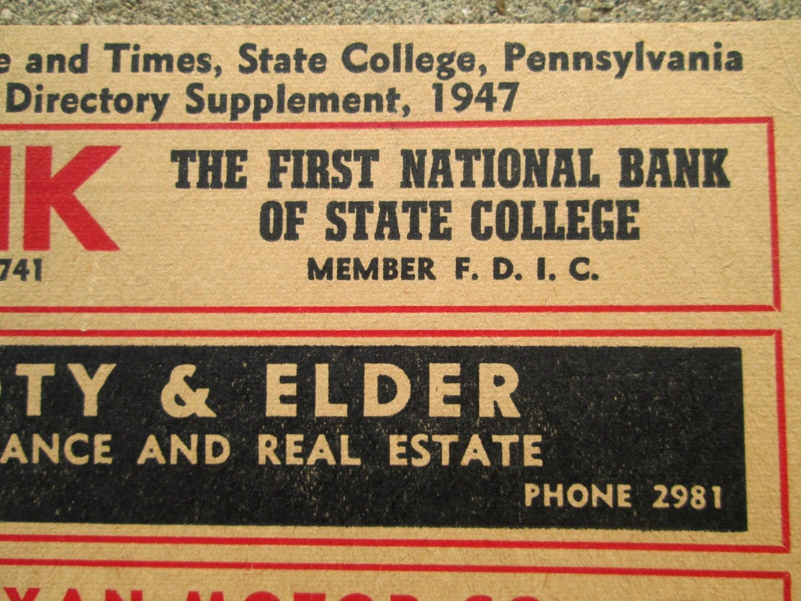 1947 State College Pa. Pennsylvania City Directory SSPB Local Ads!