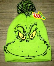 DR SEUSS THE GRINCH POM POM GREEN BEANIE HAT ONE SIZE