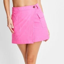 Future Collective Women's High-Rise Cargo Pocket Mini Wrap Skirt Pink Size 14