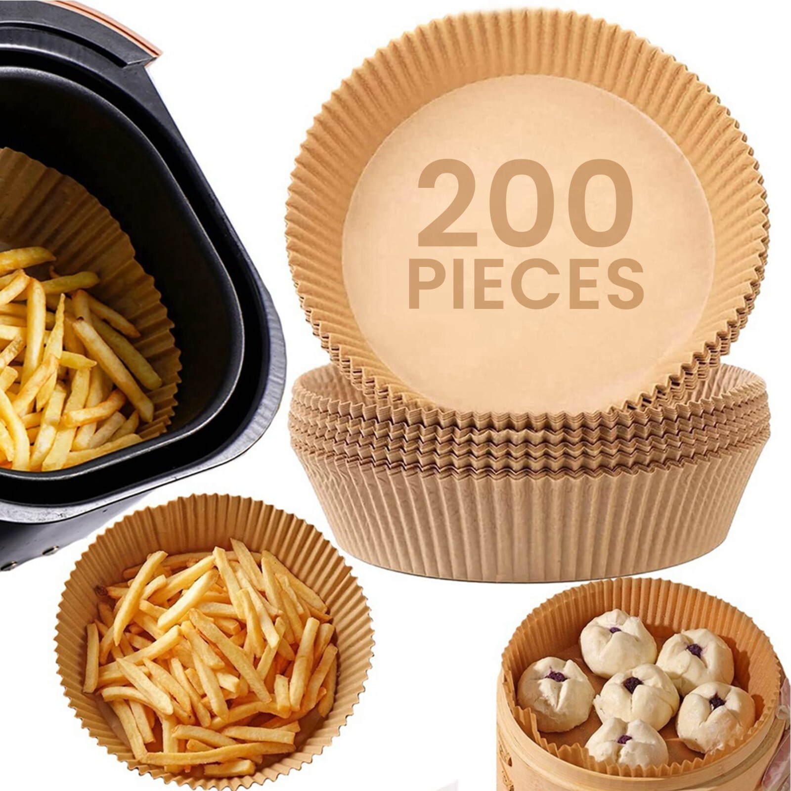 200PCS Round Air Fryer Liners 20cm/7.8"" Non-Stick Baking Parchment Paper Sheets