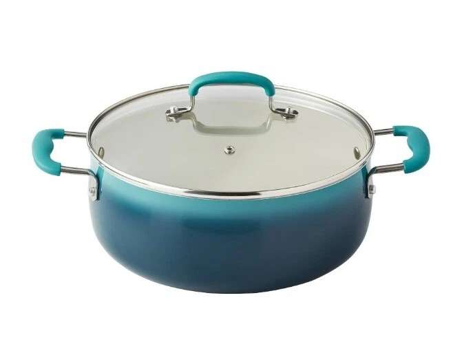 Pioneer Woman ~ TEAL OMBRE ~ Nonstick ~ 5 Quart ~ Dutch Oven Pot with Lid