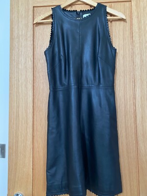 Reiss 100% leather black A-line dress size 6 | eBay