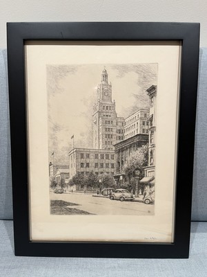 Sears Gallagher-Boston Cityscape Etching Signed,framedc. Early 20th C.11 1/2x16 