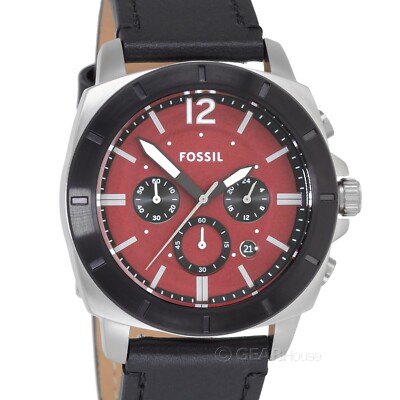 FOSSIL Privateer Mens Chronograph Watch, Red Dial Date, Thick