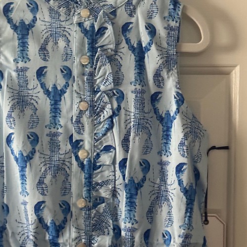 Classic Prep Childrenswear Blue Lobster Print Shortall Dixie Romper Size 7 New - Picture 7 of 10