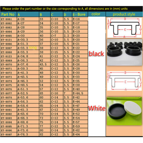 Black Silicone Rubber Blanking End Caps Tube Pipe Inserts Plug Bung 15.5~201.5mm