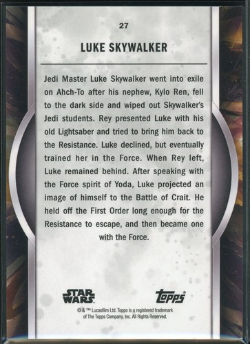 2022 Topps Star Wars Masterwork Base Blue Parallel 27 Luke Skywalker - Picture 2 of 2