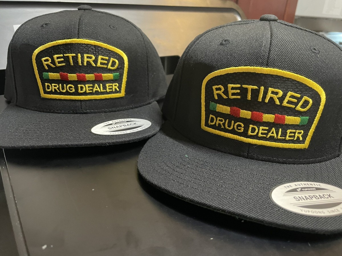 Retired Drug Dealer Hat - Yupoong Flat Bill Snapback - USA Made Patch Cap Funny RIVEMUG Retired Drug Dealer Premium Trucker Hat High Crown  main image 3