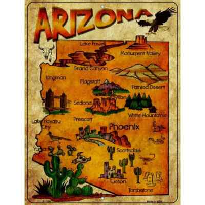 Arizona Map Metal Parking Sign 9''x 12'' for Home Wall Door Garage Novelty Decor