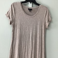Adrienne Vittadini Maxi Dress Size Medium Oatmeal Casual Basic Short Sleeve Slit