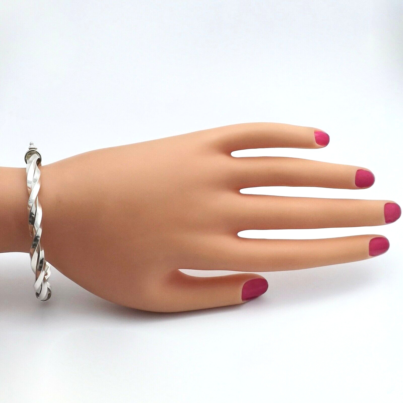 Sterling Silver Square Twisted Hinged Bangle Brac… - image 7