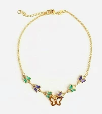 18k gold filled Multicolor Butterfly anklet 9.5" long / tobillera mariposa- A40