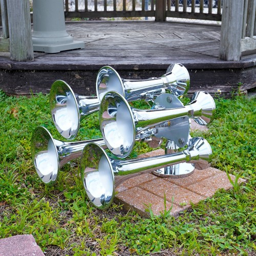 HornBlasters Admiral Loud 5 Trumpet Train Air Horn for Semi or Large Truck - Foto 6 di 8