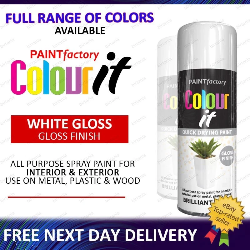 PAINT FACTORY White Gloss All Purpose Spray Paint Aerosol can for wood metal plastic 400ml
