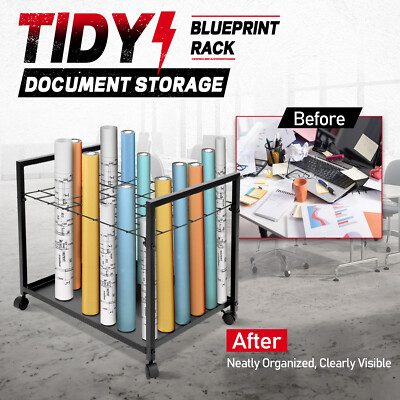 Mobile Blueprint Storage Rack 48 Slot File Holder For Architectural/ Map / Poste