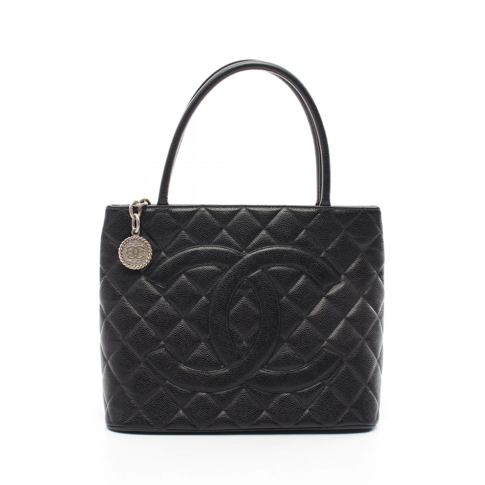 CHANEL Medaglione tote bag a mano A01804 pelle nera usata SHW