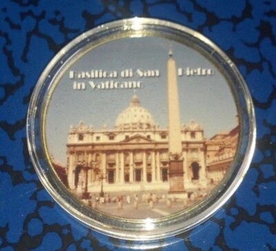 BASILICA DI SAN PIETRO COLORIZED GOLD PLATED ART ROUND CHALLENGE COIN
