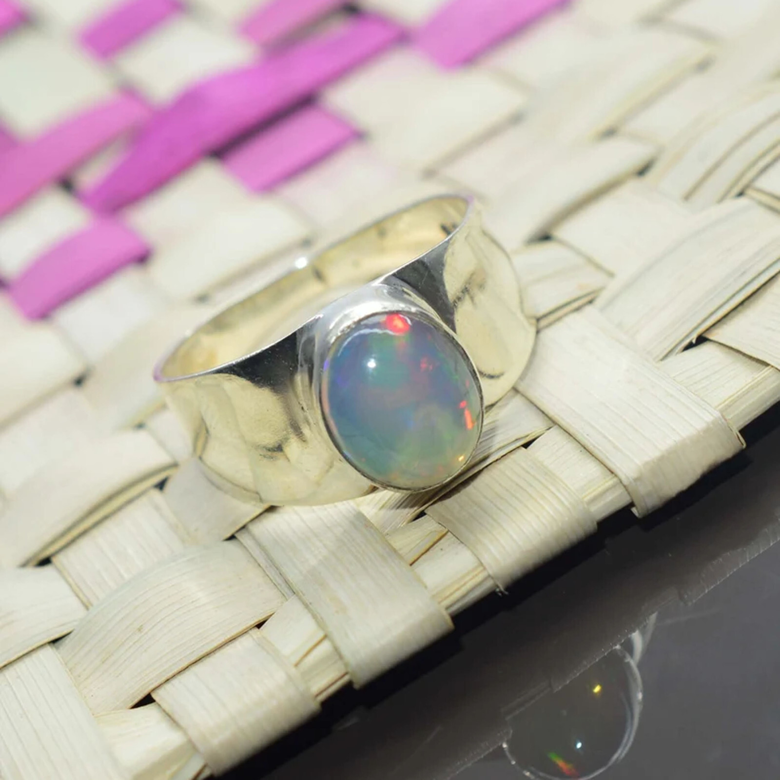 Welo Ethiopian Opal 925 Silver Gemstone Ring Handmade Promise Day Unisex Jewelry