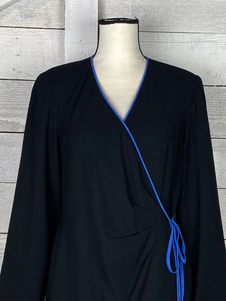 Vestido envolvente vintage Spenser Jeremy para mujer 12 forrado negro manga 3/4 trabajo de oficina Foto 2 de 4