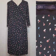 Marks And Spencer Womens Tulip Floral Print Dress Faux Wrap Size 20
