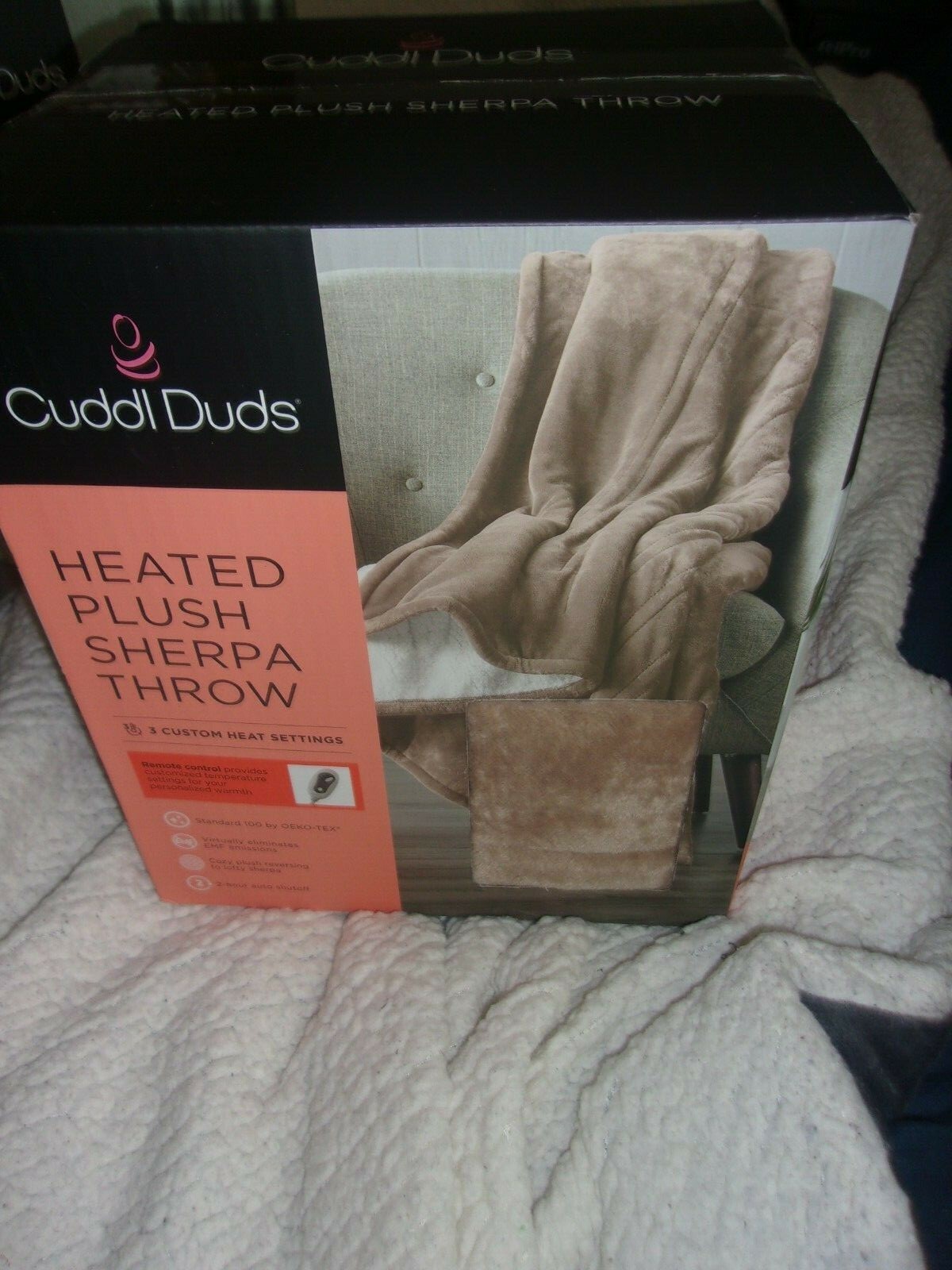 Cuddl Duds Heated Plush to Sherpa Throw Khaki New in box | eBay