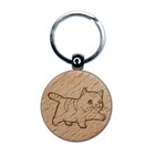 Cute Chubby Munchkin Cat Walking with Conviction Engraved Wood Round Keychain