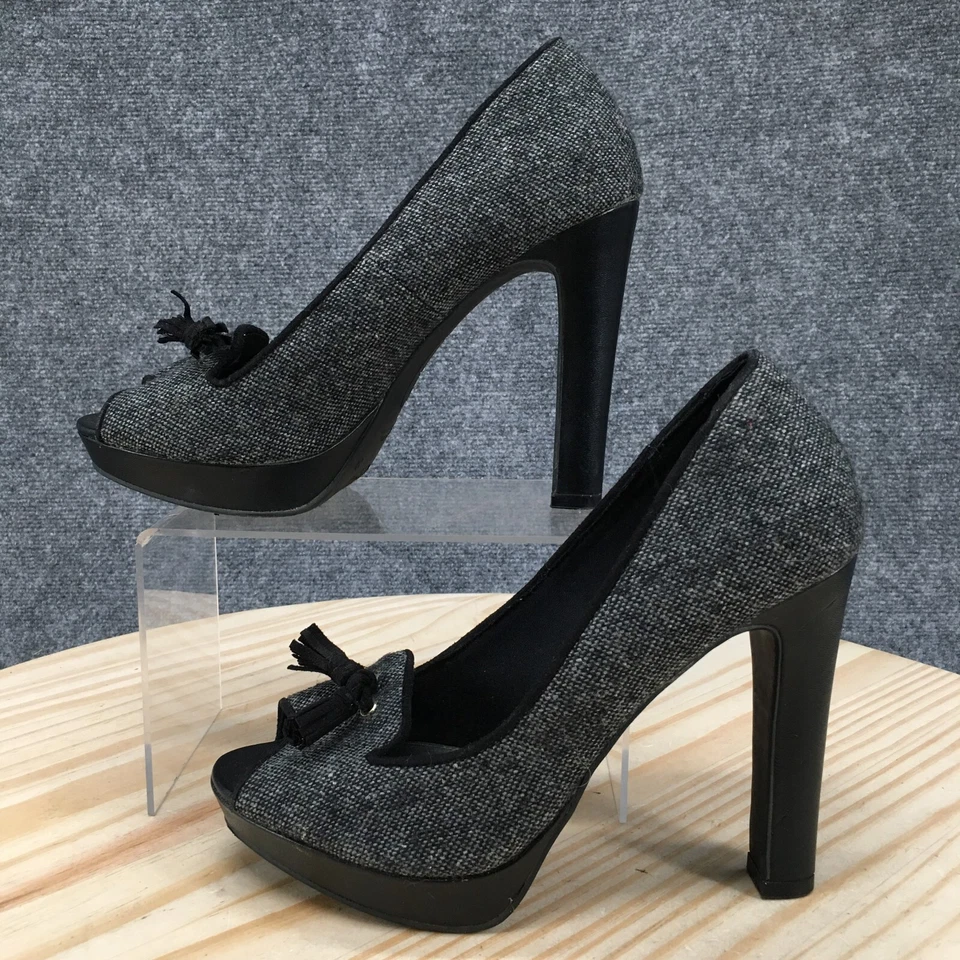 Christian Siriano Tacones Mujer 8 Lambert Plataforma Bombas Gris Punta abierta Borlas Foto 2 de 4