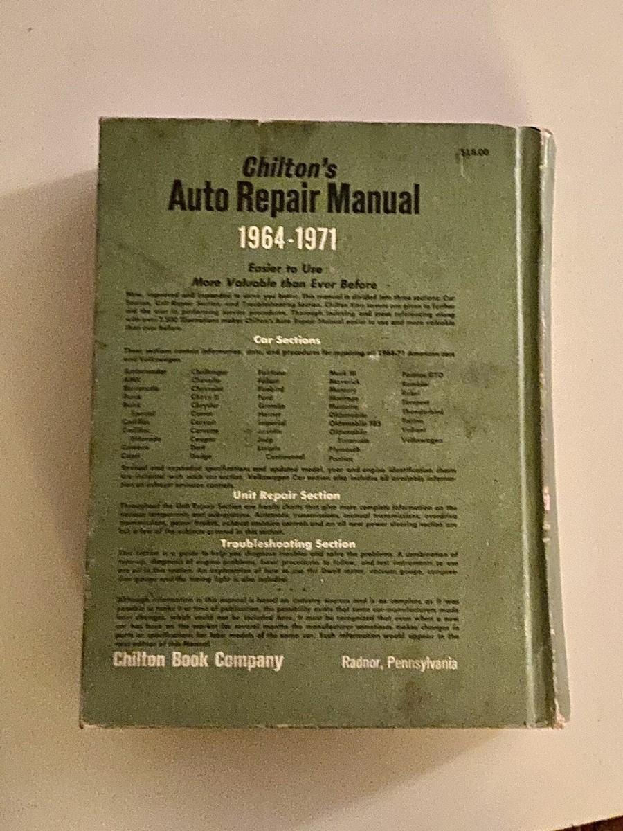 Chilton's Auto Repair Manual 1964-1971 Hardcover Reissued In 1973