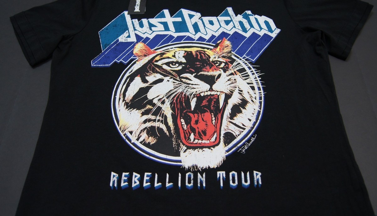 Tシャツ・カットソー JUST CAVALLI Men T-shirt Blue 78OAHA06CJ718 204 JUST CAVALLI 'Just Rockin' Tiger Print Crew-neck Graphic T