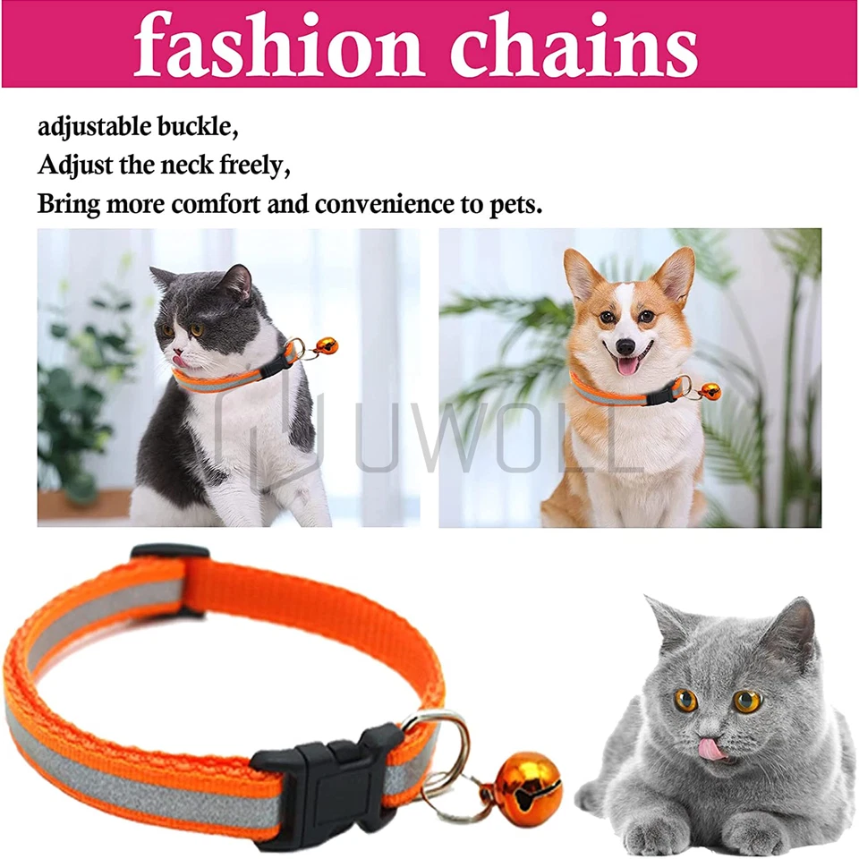 Reflective Nylon Collars With Bell For Cat kitten Small Dog Puppy Pet Adjustable - Image 4 of 4