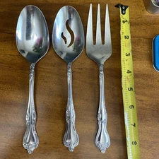 Oneida Stainless AZALEA Glossy  Solid And Pierced Serving Spoons and Fork 18/0