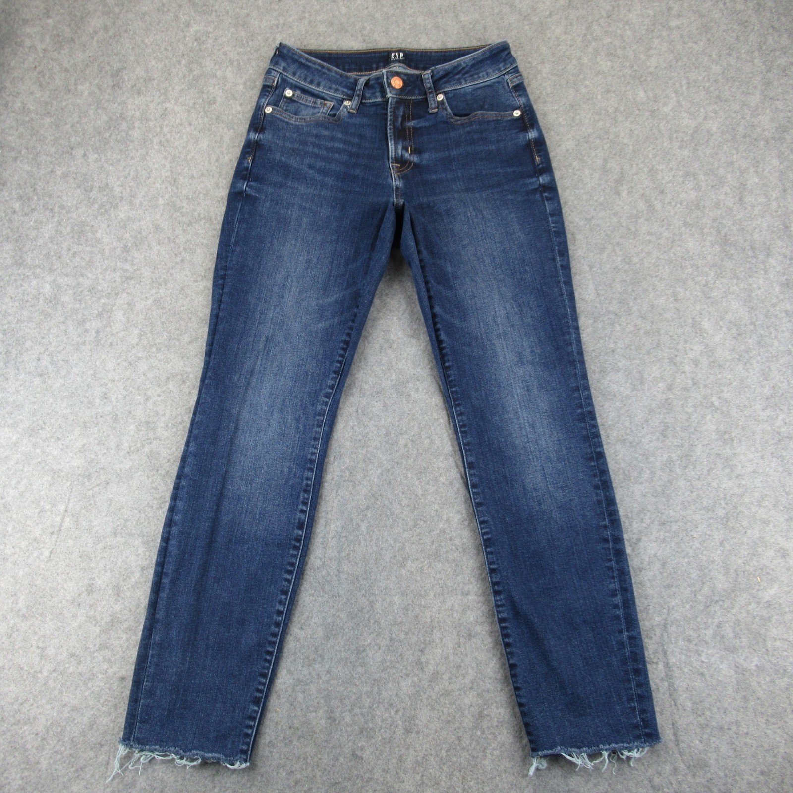 Dark Wash Distressed Raw Hem Women Size 2 26 Regular