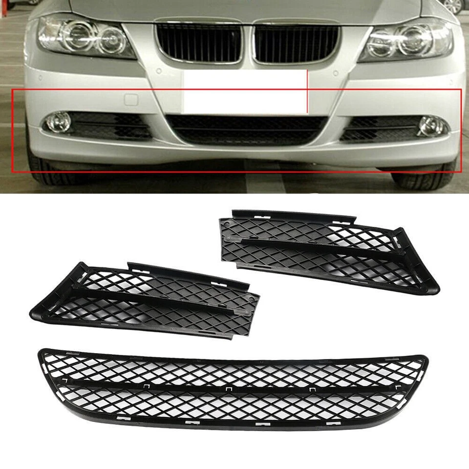 Cubierta de rejilla de parachoques inferior delantero 3 piezas para BMW Serie 3 325i 328i 330i 2006-2008 Foto 3 de 4