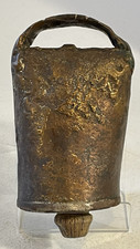 Antique Primitive Hand-Forged Iron Cowbell With Wooden Clapper