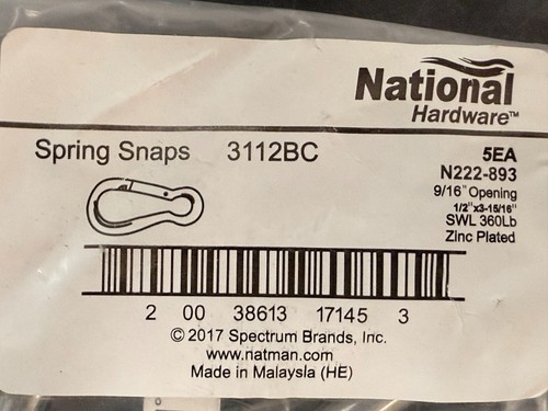 BULK LOT OF 25 Assorted National Hardware 3112BC Zinc/Zinc-Plated Spring Snaps - Picture 11 of 15