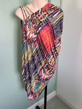 LADIES UNUSUAL DRAPED LONG TOP IN MULTI SHADES SIZE 16 WORN ONCE EX CON