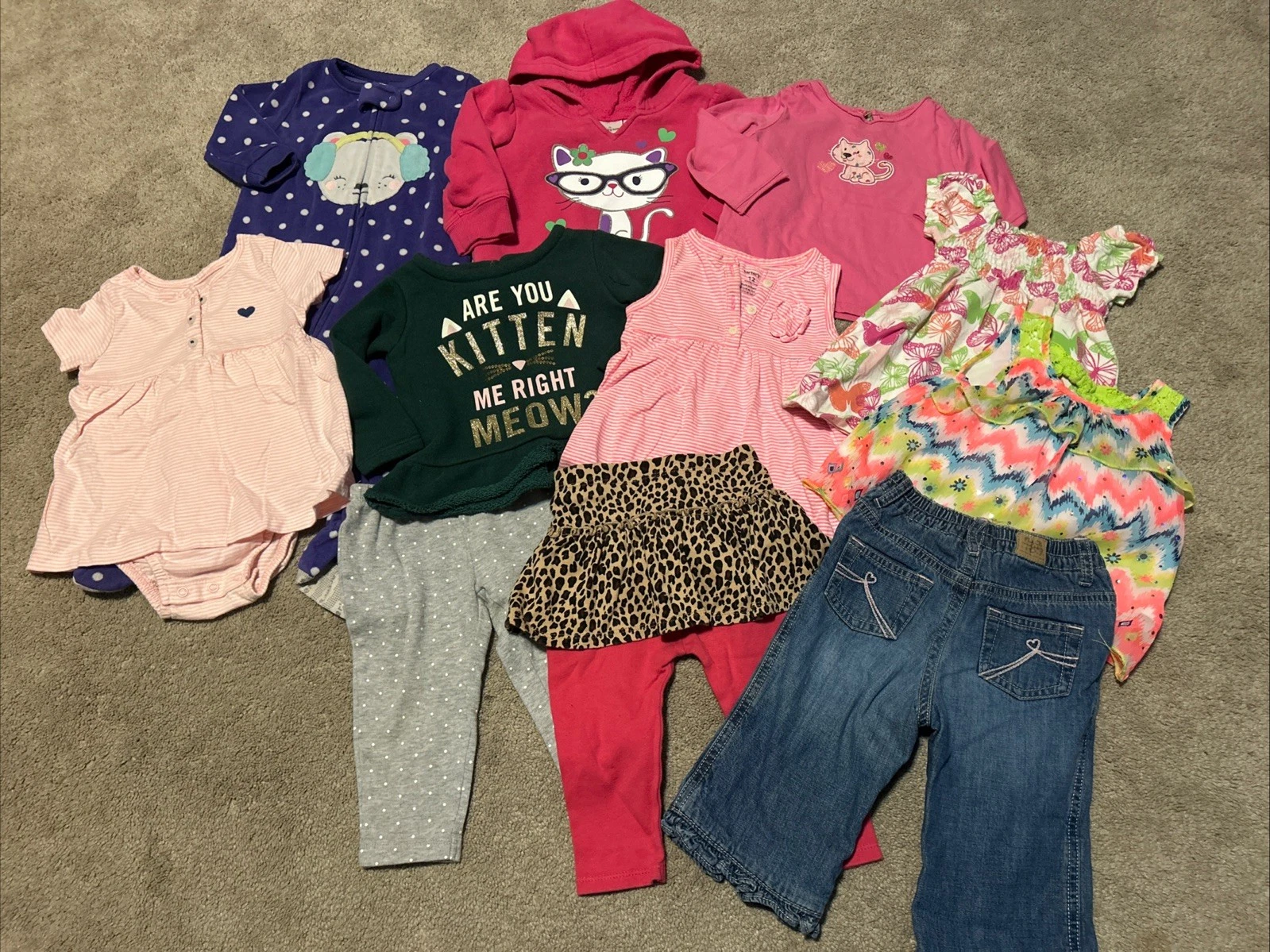 Baby Infant 12M Months Girls Colorful Clothes Lot Set Pink Cute Kitten