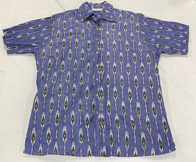 Indigo Handloom Shirt Large Abstract AOP Design Short Sleeve Lightweight