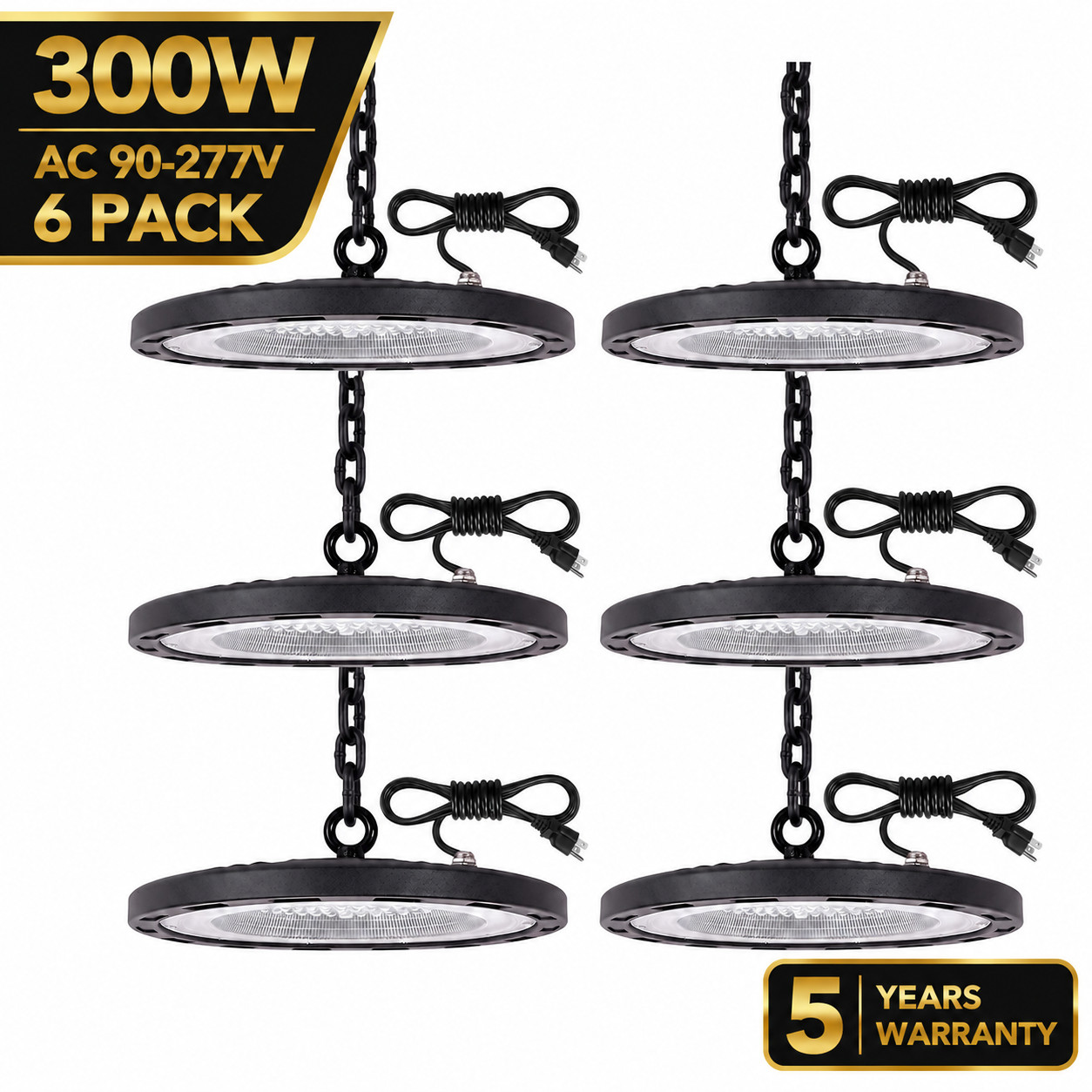 6 Pack 300W UFO LED High Bay Light Commercial Industrial Warehouse Factory Shop