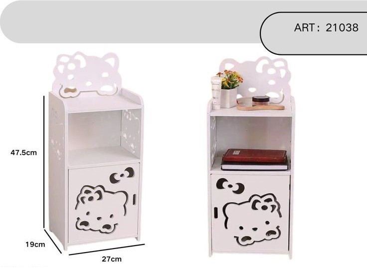 Comodino Mobiletto Gatto Bianco Anta Ripiano Cameretta 47.5x27x19cm 21038 reb